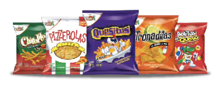 Boquitas Tosty para compartir: Chin Lays, Pizzerolas, Quesitos, Tronaditas y Bolitas de Queso.